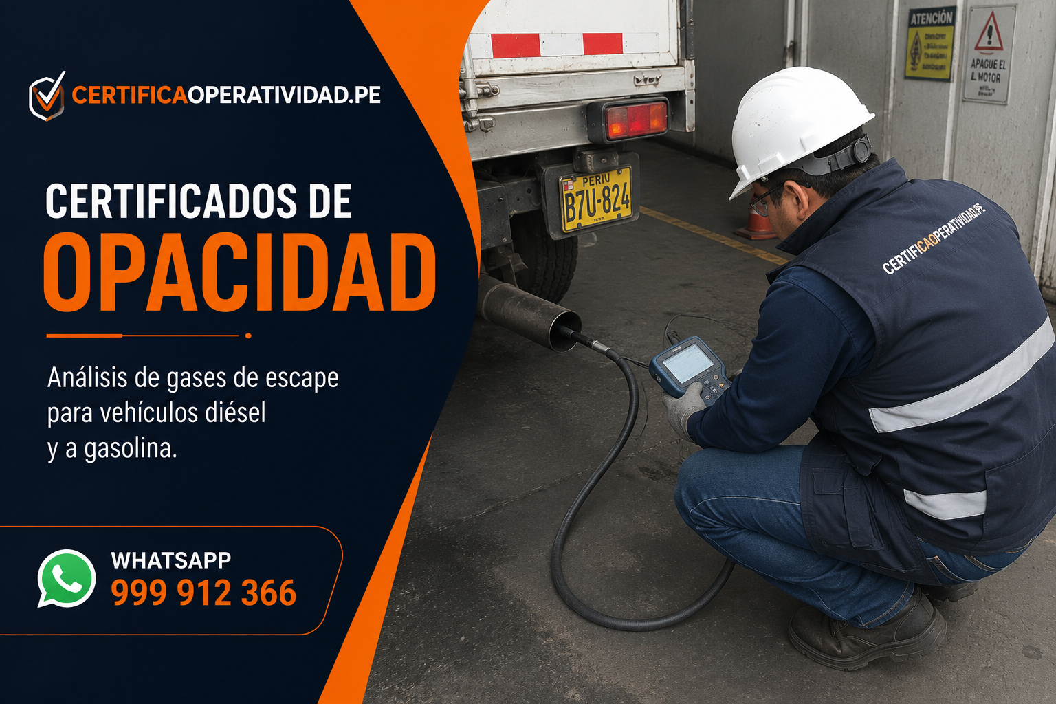 Técnico realizando análisis de gases de escape para certificado de opacidad